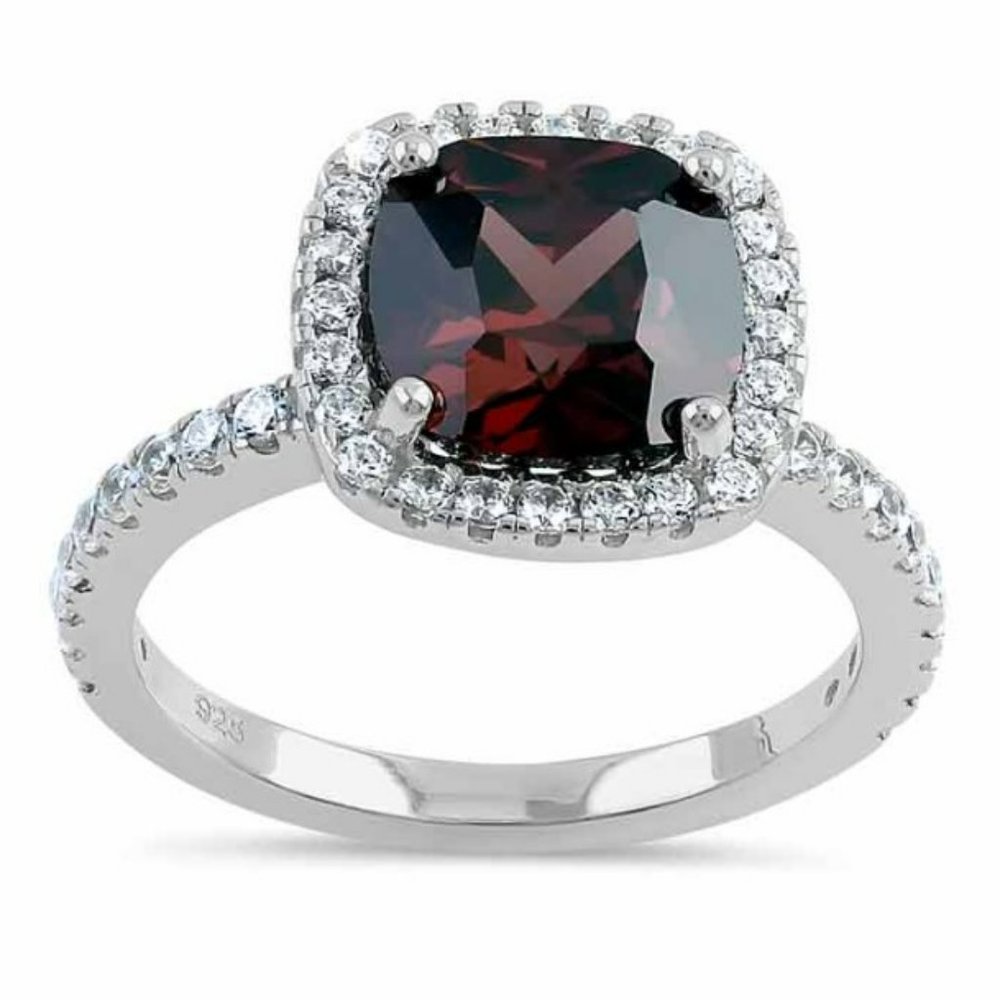 925 STERLING SILVER Cushion Cut Chocolate CZ Halo Ring - Picture 16 of 16